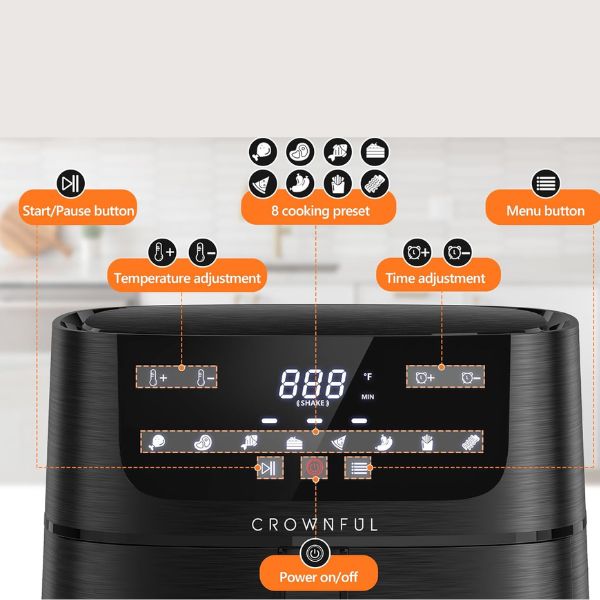 CROWNFUL 7 Quart Air Fryer User Interface 